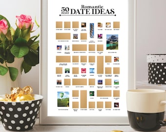 Póster para rascar con 50 citas, Ideas para citas románticas con ideas para rascar, Lista de deseos para parejas, Regalo divertido para parejas, Juegos para citas románticas, Regalo de aniversario