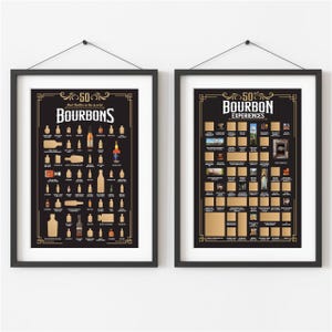 Bourbon Scratch Off Poster Set (2 Posters) - 50 Best Bourbons Bucket List - Bourbon Gifts - Bourbon Poster - Bourbon Sign - Home Bar Signs