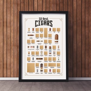 The 50 Best Cigars Scratch Off Poster - The Cigar Scratch Off Bucket List - Cigar Gifts for Men - The Ultimate Gift for Cigar Lovers!