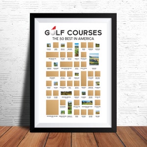50 melhores campos de golfe nos EUA, pôster para raspar (edição '25) I Mapa do campo de golfe I Pôster de golfe I Presentes de golfe para homens I Presentes de golfe para mulheres