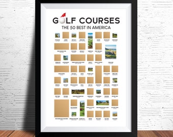 50 Best Golf Courses in America Scratch Off Poster ('24 edition) I Golf Course Map I Golf Poster I Golf Gifts for Men I Golf Gifts for Women