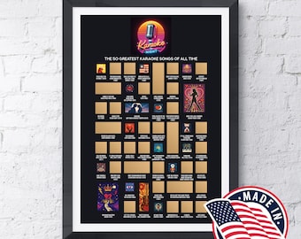 Karaoke Scratch Off Poster, Karaoke Bar Print, Karaoke Party Decor, Karaoke Gifts, Karaoke Party Games, Music Wall Art, Karaoke Night Poster
