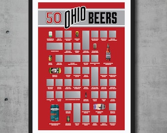 50 Best Ohio Beers Scratch Off Poster, Ohio Beer Bucket List, Beer Gifts for Men, Ohio State Gifts, Beer Sign, Beer Poster, Home Bar Decor