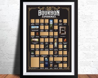 50 Best Bourbon Experiences Bucket List, Bourbon Scratch Off Poster, Bourbon Gifts for Dad, Bourbon Poster, Bourbon Sign, Home Bar Decor