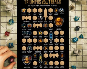 D&D Scratch Off Poster: 50 Tabletop RPG Adventures, Dungeons and Dragons Poster,  Dungeon Master Gift, RPG Achievements, dnd party