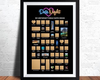 Póster para rascar con 50 citas, Ideas para citas románticas, Regalo romántico, Regalo de Navidad, Lista de deseos para parejas, Regalo de aniversario, Arte de pared