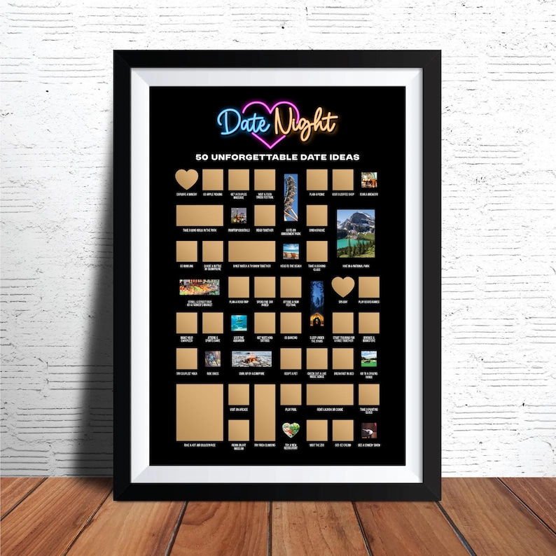 50 Dates Scratch Off Poster - Date Night Ideas for Couples - Romantic Valentine's Day Gift - Scratch Off Date Night Bucket List
