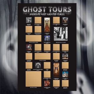 Poster da grattare con Ghost Tours - Mappa delle destinazioni infestate - Decorazioni paranormali - Lista dei desideri per i luoghi infestati - I regali migliori per la caccia ai fantasmi!