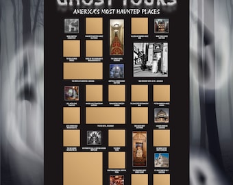 Ghost Tours Scratch Off Poster, Haunted Destination Map, Haunted Places Bucket List, Paranormal Gifts, Ghost Hunting Decor, Halloween Decor