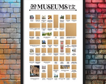 Poster à gratter des 50 meilleurs musées - Liste des musées - Poster du musée - Cadeaux d'art - Cadeaux pour les artistes - Poster à gratter du musée