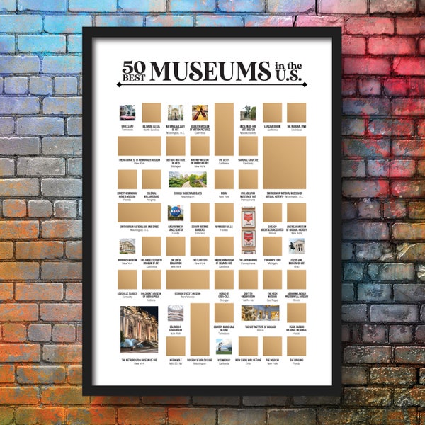 50 Best Museums Scratch Off Poster - Museum Bucket List - Museum Poster - Art Gifts - Gifts for Artists - Museum Scratch Off Poster