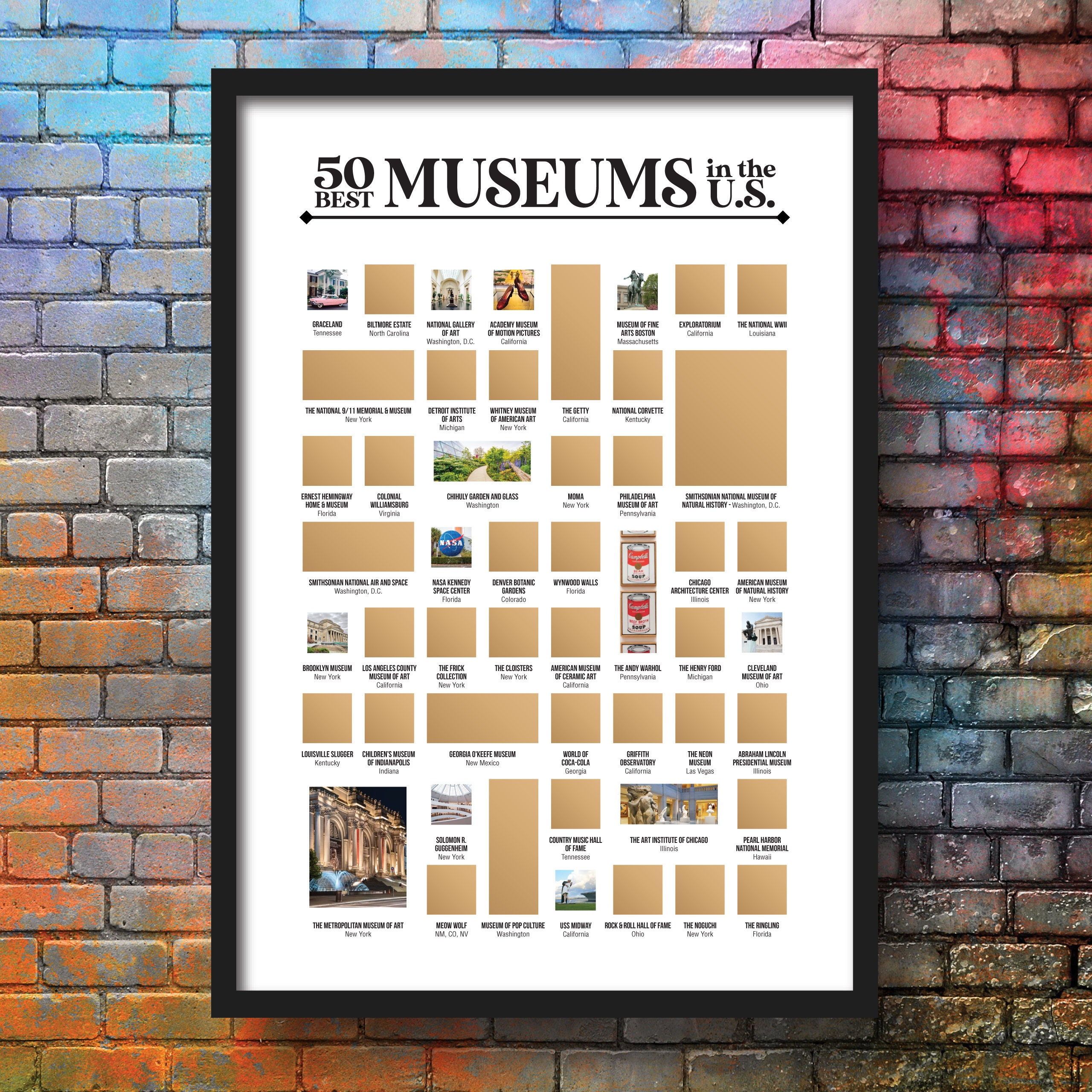 50 Best Museums Scratch off Poster Museum Bucket List Museum
