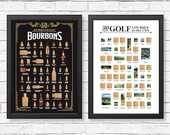 Bourbon + Golf Scratch Off Posters, Bourbon Gift, Golf Gifts for Men & Women, Home Bar Decor, Bourbon Sign, Golf Print, Bar Cart Accessories