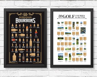 Poster à gratter Bourbon et poster de golf à gratter - Cadeaux Bourbon - Cadeaux golf pour homme - Cadeau golf pour femme - Enseigne de bar pour la maison - Déco golf