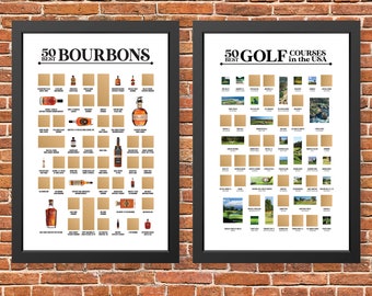 Scratch Off Bourbon Bucket List and Scratch Off Golf Bucket List - Bourbon Poster - Golf Poster - Bourbon Decor - Golf Decor - Golf Gifts