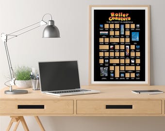 50 Best Roller Coasters Scratch off Poster, Roller Coaster Bucket