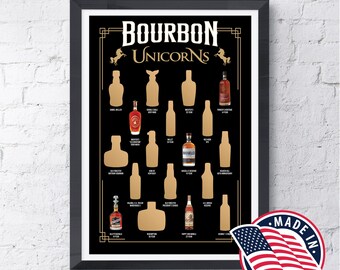Bourbon Scratch Off Poster, Bourbon Unicorns Bucket List, Best Bourbon Gift for Men, Bourbon Sign, Bourbon Wall Art, Man Cave Decor, Bar Art