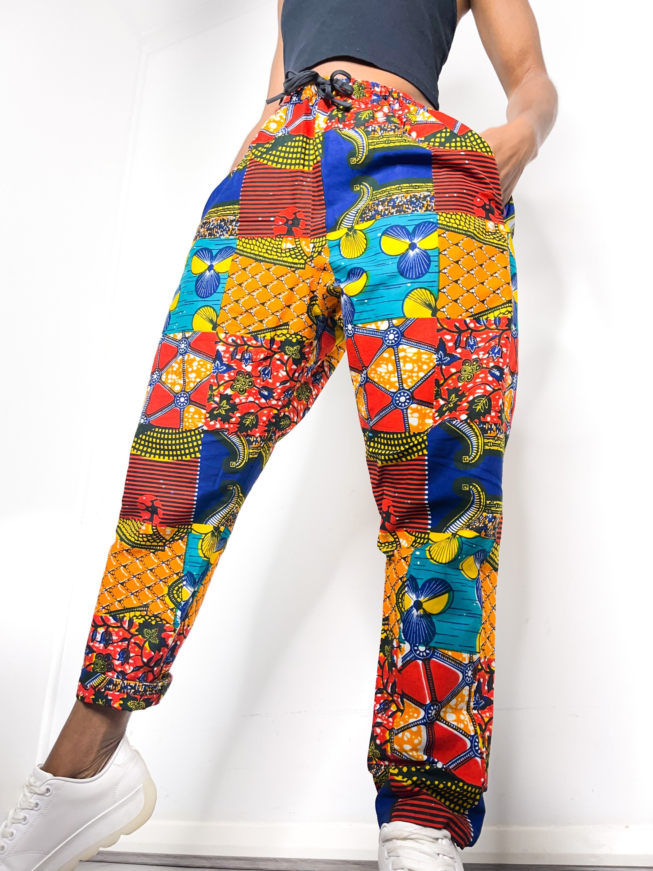 African Ankara Print Trousers Pants Jazzy Red Orange | Etsy