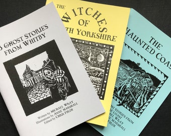 Set of 3 popular local books of ghost stories with linocut illustrations.