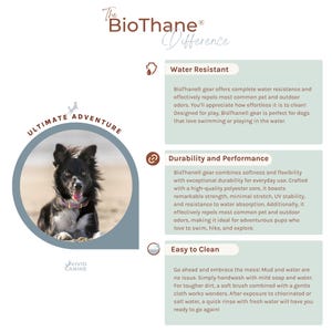 BioThane comparison chart showing waterproof, easy to clean, and odor-proof benefits
