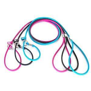 3 slip leads in magenta, black, and sky blue on a white background