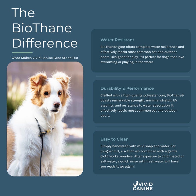 Vivid Canine BioThane® material benefits infographic