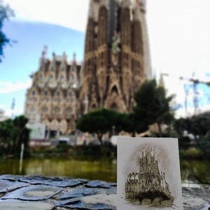 Barcelona Art Print - tekening Sagrada Familia - Spaanse reiskunst - architectuurschets - handgemaakte kaart - Europese stadskunst - tekening kathedraal