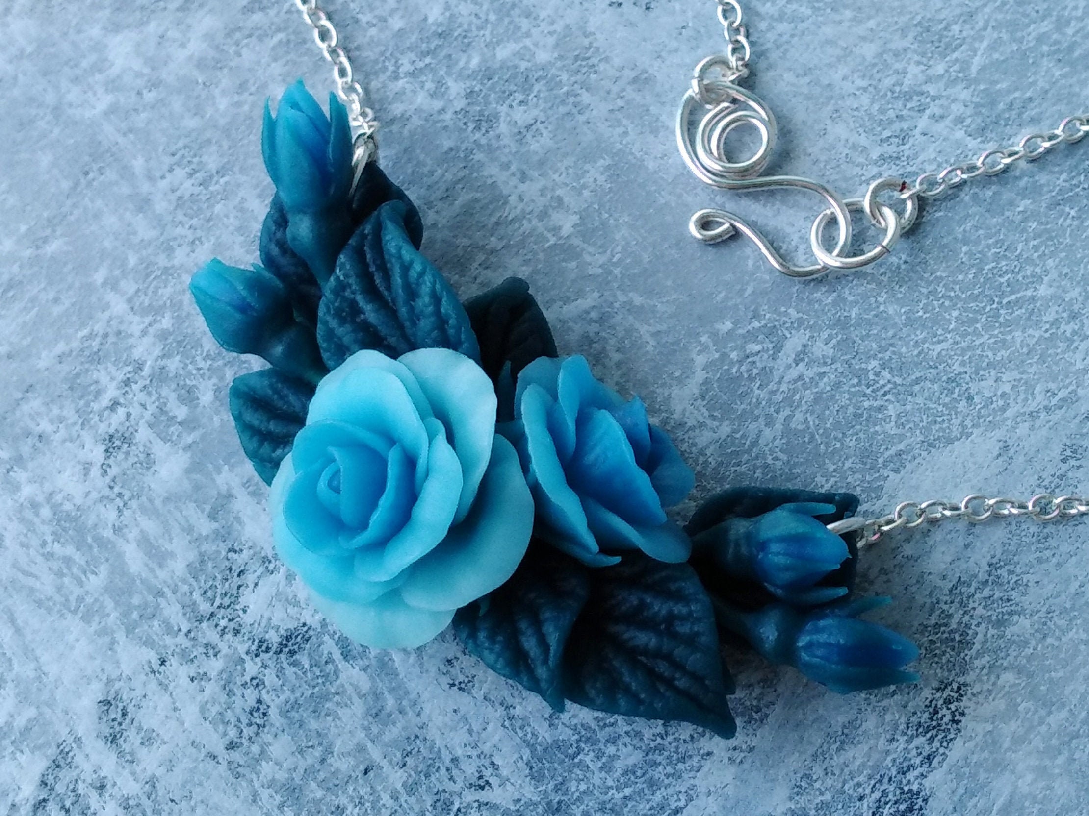 Light blue rose necklace floral polymer clay necklace Etsy