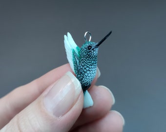 Hummingbird Necklace – Handmade Bird Pendant – Gift for Bird Lovers –  Polymer Clay Jewelry