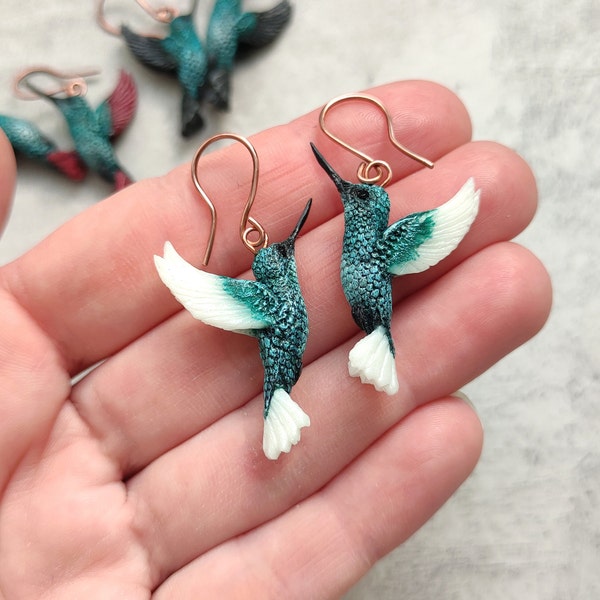 Hummingbird Earrings – Gift for Bird Lovers – Handmade Cute Bird Jewelry– Polymer Clay