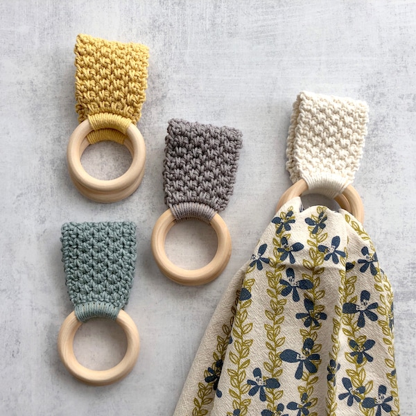 Handmade Towel Holder / Crochet Towel Ring / Hanging Kitchen Towel Holder
