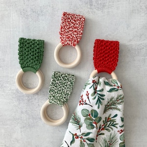 Handmade Towel Holder / Crochet Towel Ring / Hanging Kitchen Towel Holder / Holiday Towel Holder / Valentine&#39;s Day Gifts