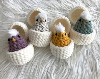 Handmade Chick Plushie / Crochet Chicken Toy / Hatching Baby Chick / Easter Basket Gift / Easter Chick