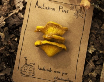 Chanterelle pin - mushrooms,goblincore,cottagecorefashion,faecore,pins,cozy,woodland,hobbitcore,fairytales,cosyaccessories,jewerly,whimsy