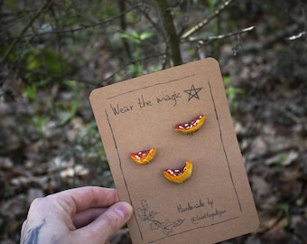 Gemmed amanita pins - mushroom,hobbitcore,goblincore,cottagecorefashion,autumn,fallvibes,forestfairyfashion,pin,fantasy,cozyfashion,cozy
