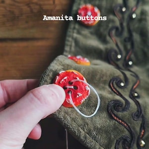 Amanita buttons - mushroom,hobbitcore,goblincore,cottagecorefashion,autumn,fallvibes,forestfairyfashion,pin,fantasy,cozyfashion,cozy
