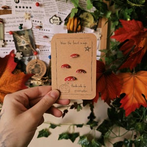 Fly Agaric earrings - mushroom,hobbitcore,goblincore,cottagecorefashion,autumn,fallvibes,forestfairyfashion,pin,fantasy,cozyfashion,cozy