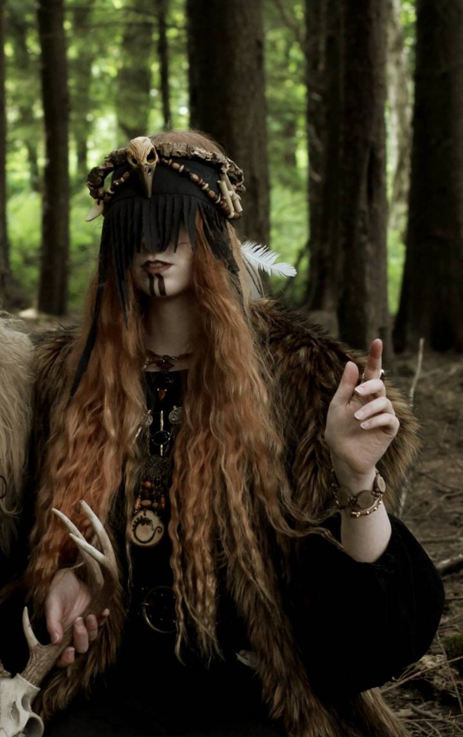 Shaman crown tribal pagan headdress witch viking cosplay Etsy
