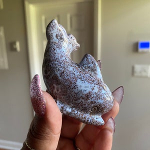 Peachy Golden Sea Jasper Dolphin Carving with tiny patches of Druzy, Sea Jasper, Spirit Animal, Dolphin Stone Carving, Gemmy Gem