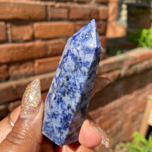 Small Blue Sodalite Tower, Self Standing, Stone Tower, Gemmy Gem