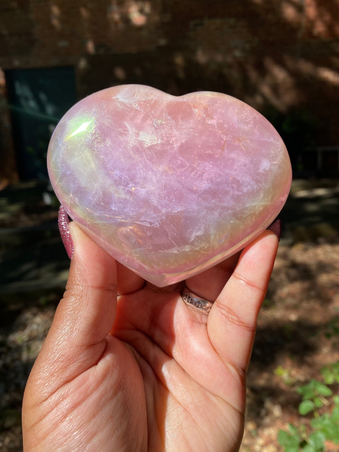 Large Puffy Angel Aura Rose Quartz Heart, Rainbows, Unconditional Love ...