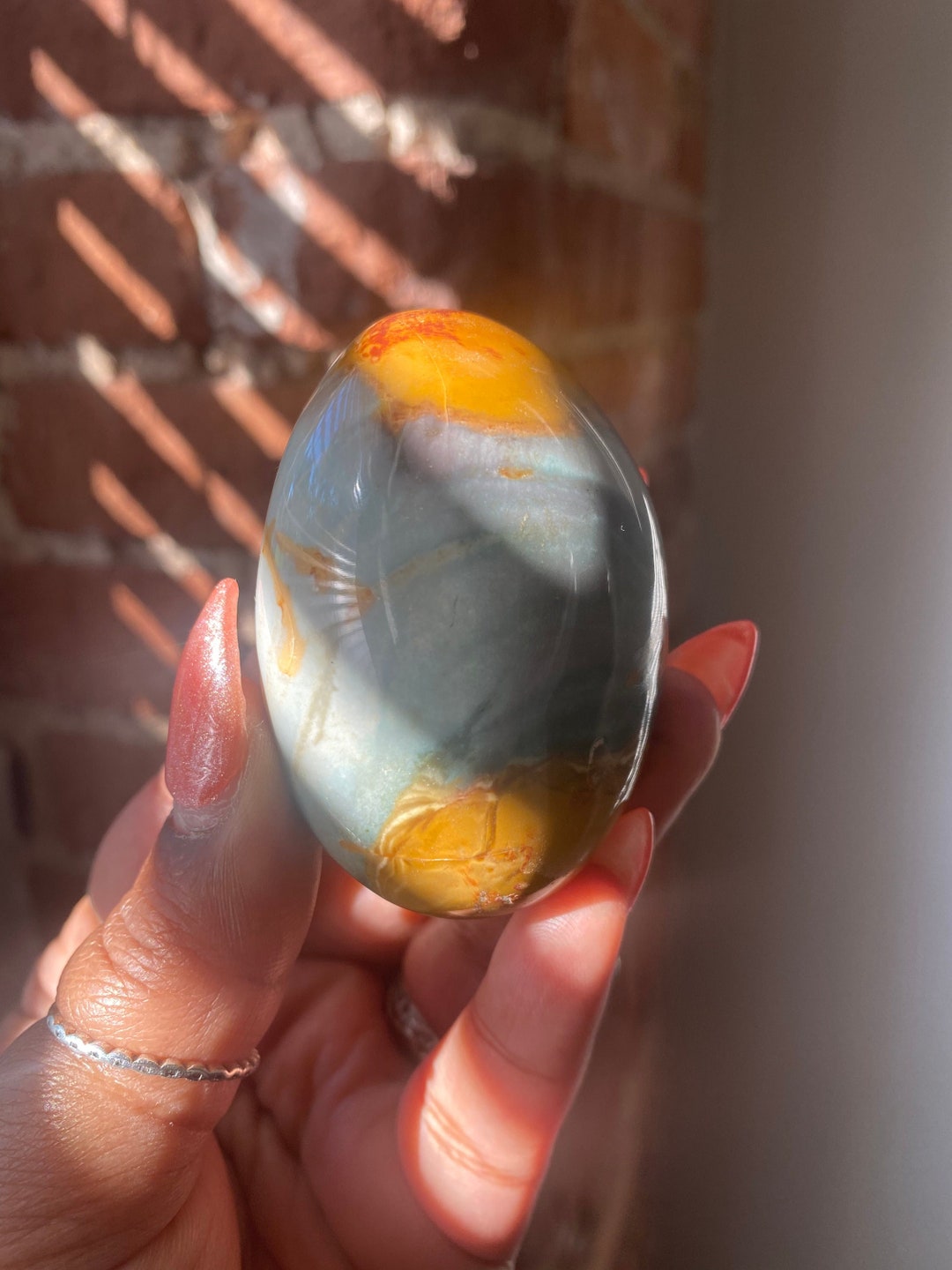 Beautiful Blue Polychrome Jasper Lingam, Polychrome Jasper, Blue