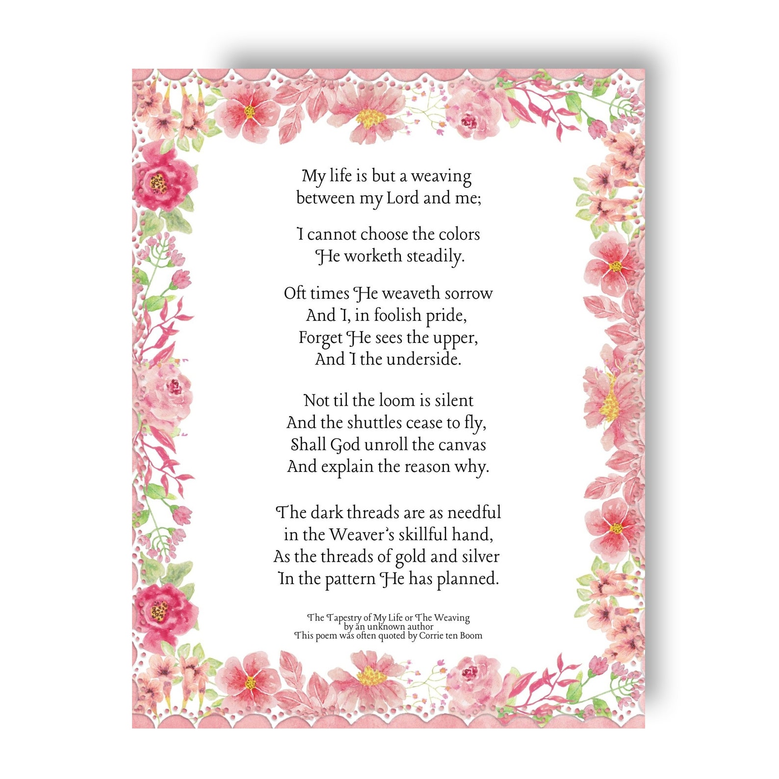 Corrie Ten Boom Tapestry Poem With Floral Border Design 8 X 10 Etsy Australia
