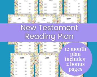New Testament in a Year Bible Reading Plan with Floral border pages - Instant digital download