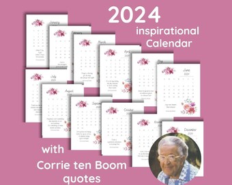 Printable 2024 Calendar with inspirational quotes by Corrie ten Boom