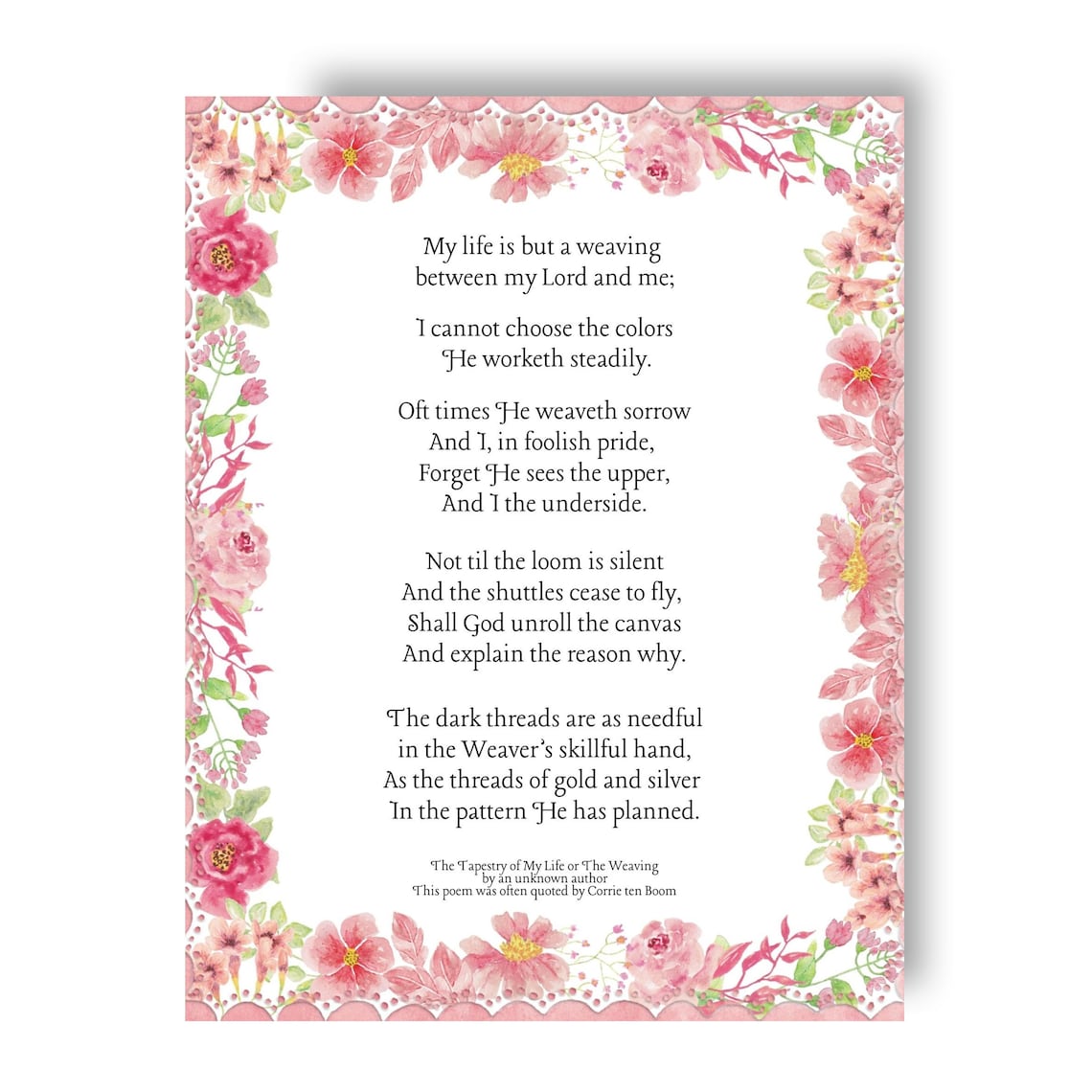 Corrie Ten Boom Tapestry Poem With Floral Border Design 8 X 10 Size
