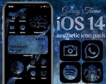 Pack d'icônes d'application IOS 16 Blue Galaxy, écran d'accueil esthétique sur le thème de l'espace, icônes d'application Blue Universe, widgets et fonds d'écran pour iPhone