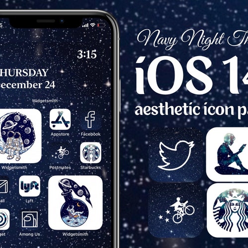 IOS 14 Navy Night Space Themed Aesthetic App Icon Pack for Etsy