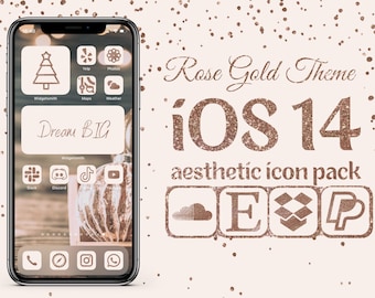 IOS 14 Blush und Rose Gold Theme Pack, Ästhetische Symbole für iPhone, 175+ Rose Gold Glitzer App Cover für Home Screen