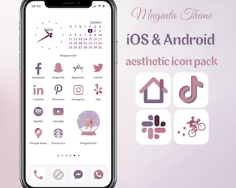 IOS Magenta Theme, Purple And Pink App Icon Pack for Iphone | 100 Custom Aesthetic App Covers, Android App Icons